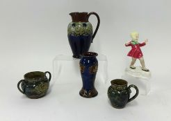 Four Royal Doulton art pottery pieces together with Royal Worcester figure 'January' model 34542 (