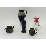 Four Royal Doulton art pottery pieces together with Royal Worcester figure 'January' model 34542 (