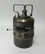 A Railway portable Oil Lamp, dark grey, rounded, embossed as follows on top, 22/13, on plate, Lamp
