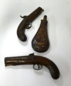 A pair of 19th Century percussion pistols stamped Birnett, Southampton length 24cm together with