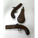 A pair of 19th Century percussion pistols stamped Birnett, Southampton length 24cm together with