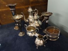 Various silver plated tea wares, coasters and vases (9)