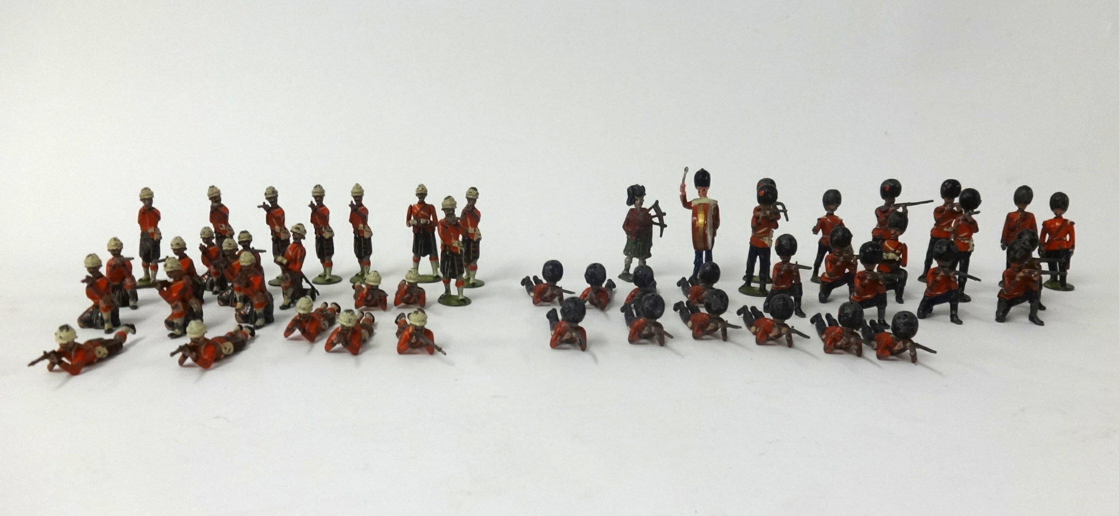 A large collection of antique lead figures including Military, Naval, Horseback, Scots guard,