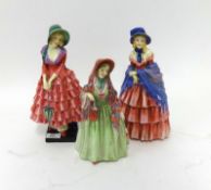 Three Royal Doulton early figures, HN728 Victorian lady, HN1666 Miss Winsone and HN1340 Priscilla (