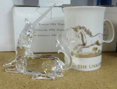 Swarovski, SCS 1996 A/E ‘Fabulous Creatures’ The Unicorn and SCS 1996 A/E Members Unicorn Mug