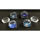 Swarovski, four small paperweights and two small plaques also three paper weights, unboxed,