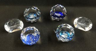 Swarovski, four small paperweights and two small plaques also three paper weights, unboxed,