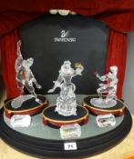 Swarovski, Masquerade Collection, Pierrot (unboxed), Columbine (unboxed) and Harlequin with stands