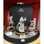 Swarovski, Masquerade Collection, Pierrot (unboxed), Columbine (unboxed) and Harlequin with stands