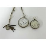A silver cased key wind pocket watch, movement marked 'Centre Seconds Chronograph' with silver guard