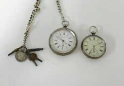 A silver cased key wind pocket watch, movement marked 'Centre Seconds Chronograph' with silver guard