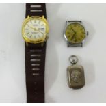 A vintage Moeris gents wristwatch, a Monde top time wristwatch and a snuff box.
