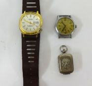 A vintage Moeris gents wristwatch, a Monde top time wristwatch and a snuff box.