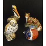 Royal Crown Derby, a fox cub, brown pelican, song thrush and small bird (4).