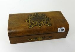 A Victorian walnut card box applied with brass card decoration, approx 25cm x 14cm.