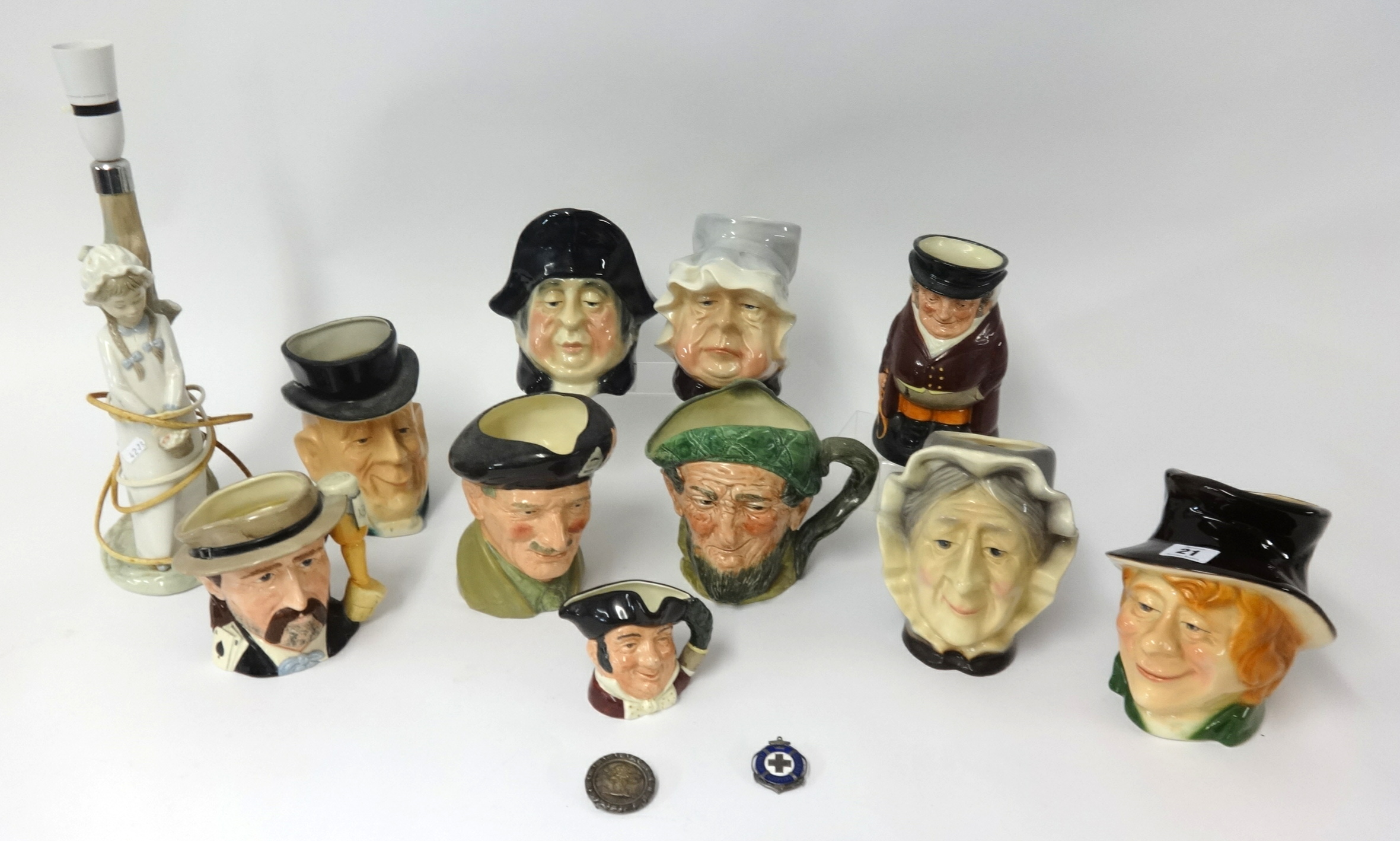 Charles Dickens character jugs also Doulton Monty, Doulton Wild West, a Toby jug and Nao figure