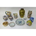 Various chinaware's including Oriental porcelain vase, pot lid, tin glaze plate, continental pottery