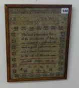 A 19th Century sampler by Elizabeth Phelps 1811 with verse and alphabet, 30cm x 25cm.