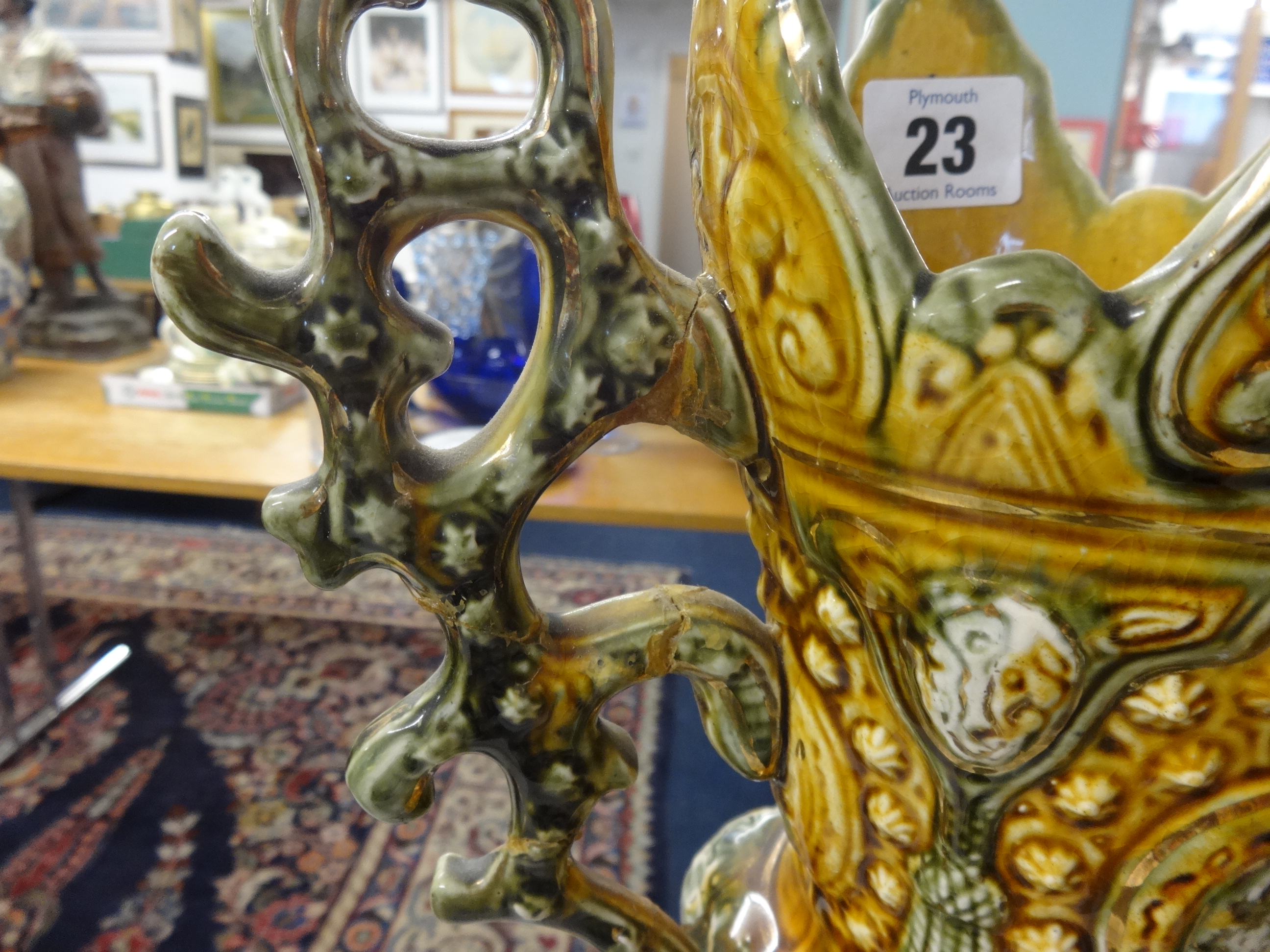 A pair of ornate Victorian pottery vases, height 42cm. - Image 3 of 8