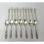 French silver plated flatware by Cailar & Bayard, comprising 11 table spoons and 10 dinner forks