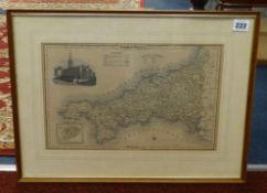John Makin, 'Plym, Torpoint Ferry', 30cm x 40cm together with a vintage map of Cornwall.
