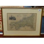 John Makin, 'Plym, Torpoint Ferry', 30cm x 40cm together with a vintage map of Cornwall.