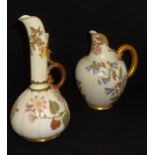 Royal Worcester, two blush ivory jugs decorated with wild flowers, the tallest 16cm.
