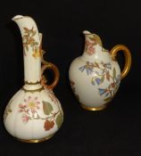 Royal Worcester, two blush ivory jugs decorated with wild flowers, the tallest 16cm.