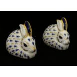 Two Royal Crown Derby paperweights, rabbits (2).