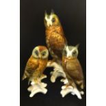 Karl Ens, porcelain Owl, height 26cm and two others (3).