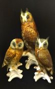 Karl Ens, porcelain Owl, height 26cm and two others (3).