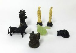 A collection of figures, carved hardstone bird, oriental carvings etc (7).