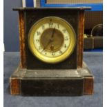 A Victorian slate mantel clock together with six various pictures including three Guy Rodion