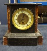 A Victorian slate mantel clock together with six various pictures including three Guy Rodion