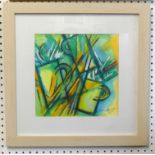 Three contemporary abstract pictures, limited edition print signed Dyer 'Beach Scene' and another,