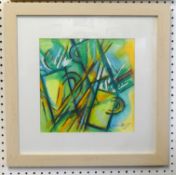 Three contemporary abstract pictures, limited edition print signed Dyer 'Beach Scene' and another,