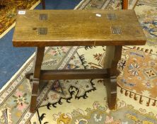 A jardinière stand, brass and leaded glass fire screen, copper wine cooler and prayer stand (4).