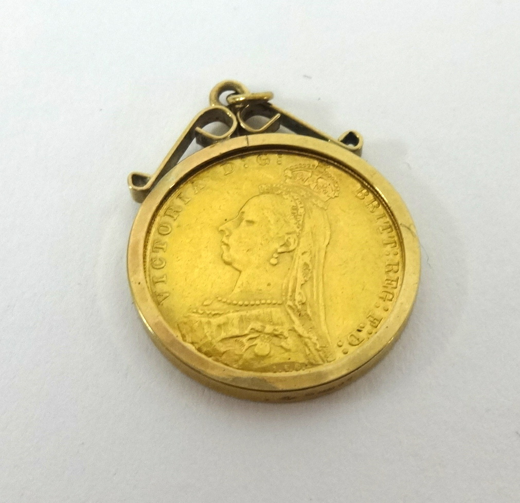 A Victoria 1889 sovereign mounted as a pendant.