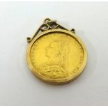 A Victoria 1889 sovereign mounted as a pendant.