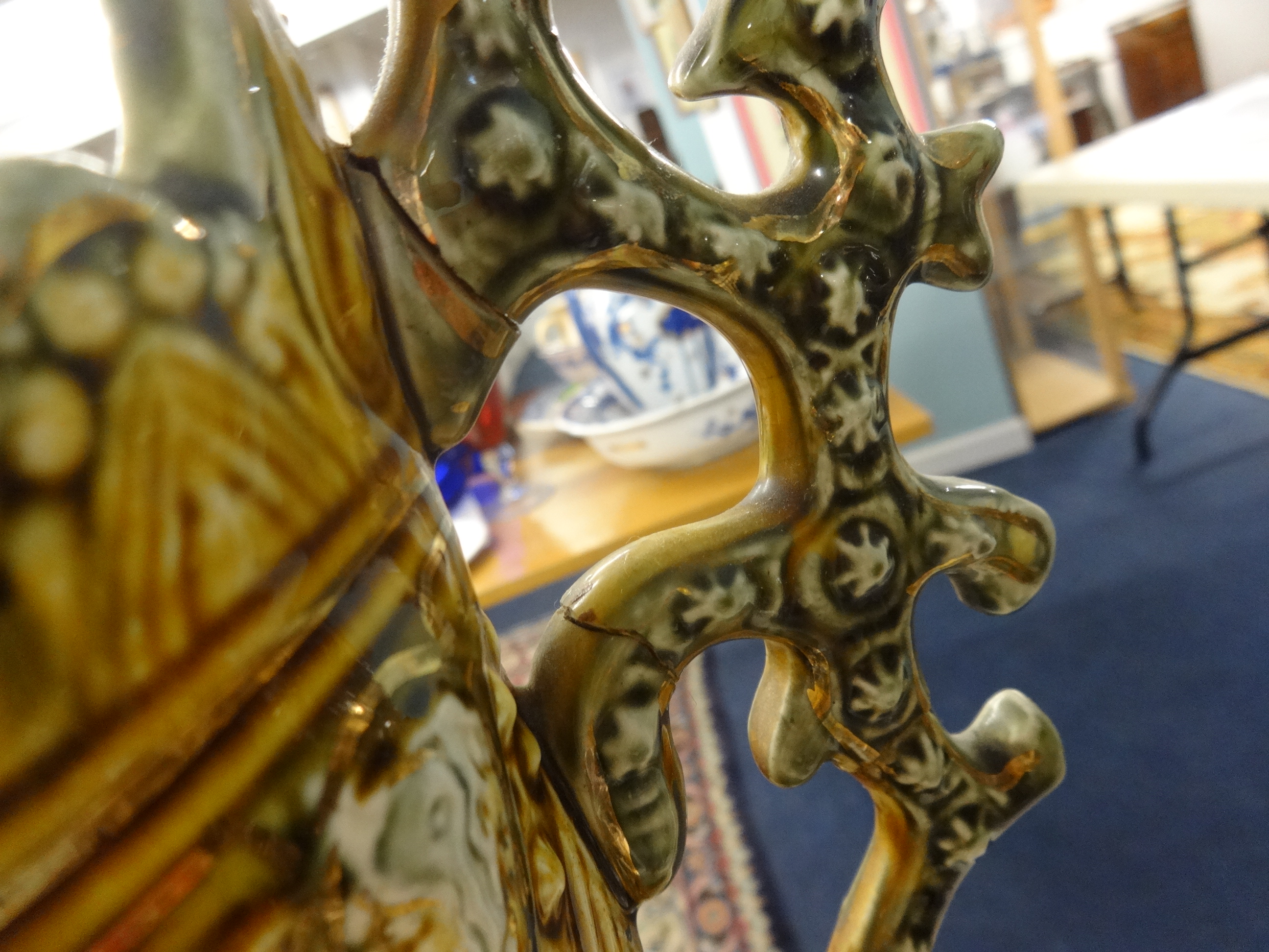 A pair of ornate Victorian pottery vases, height 42cm. - Image 5 of 8