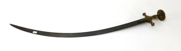 A Middle Eastern sword with curved blade and gilt decorated pommel, overall length approx 95cm.