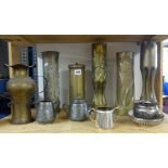Various trench art brass shell cases, art nouveau style pewter wares and other metal wares (12).