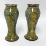 Royal Doulton, pair of art pottery vases, late 19th /early 20th century silver rims, impressed marks