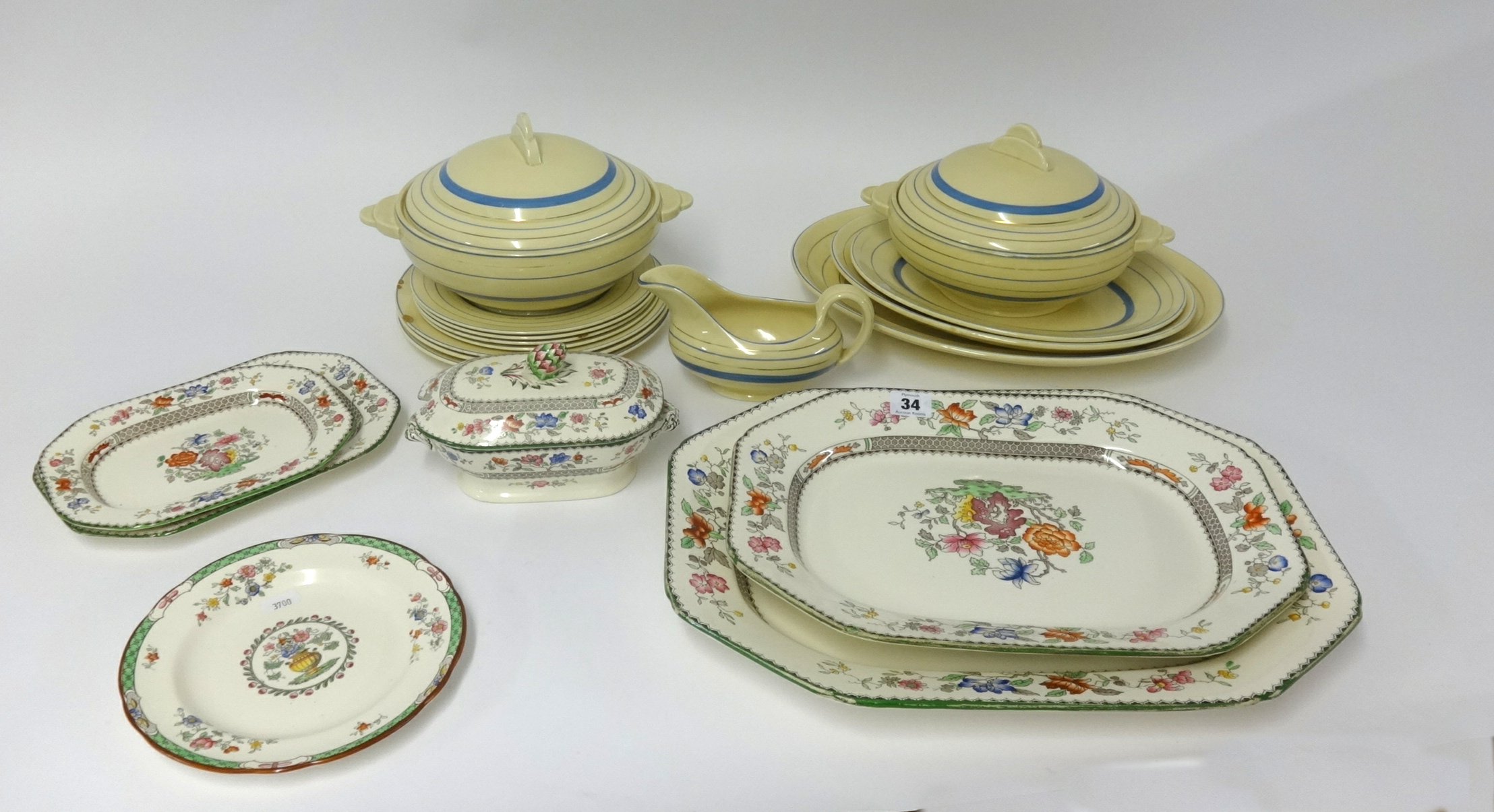 Copeland Spode Chinese Rose part dinner wares and Clarice Cliff banded pattern dinnerware's.