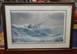 John Chancellor, signed print, 'Sorely Tried', 43cm x 75cm (depicting HMS Beagle, January 1833, 60