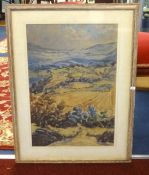 E.C.Pascoe Holman, Dartmoor watercolour, together with a pair of traditional coastal watercolours