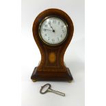 An Edwardian and mahogany inlaid balloon clock, with French movement, height 26cm.