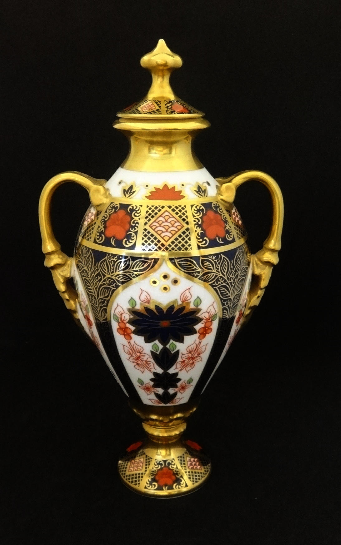 Royal Crown Derby, twin handled vase and cover, height 20cm.