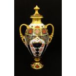 Royal Crown Derby, twin handled vase and cover, height 20cm.
