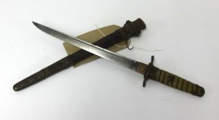 A Japanese Naval Dirk dagger with a shagreen type handle, steel blade, leather and metal mounted